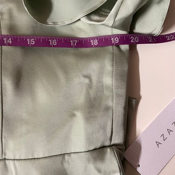 Azazie Dusty Sage A-Line Satin Maxi Dress NWT Size A16 - Picture 10 of 12